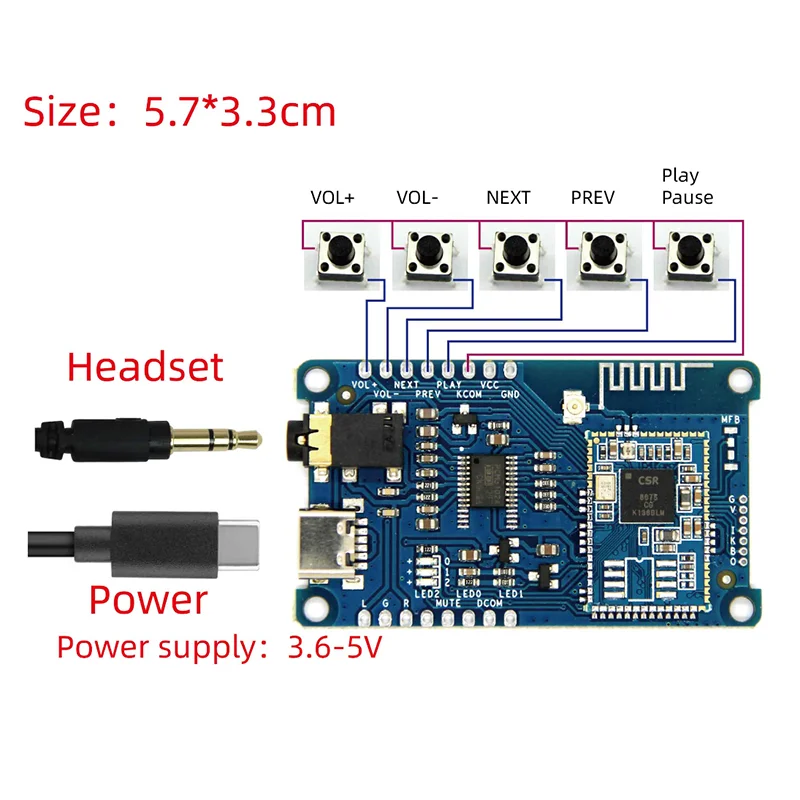 APTX/APTXLL/APTXHD/LDAC Qualcomm CSR8675 V5.1 Decoding PCM5102A Low-power BT Power Amplifier Board