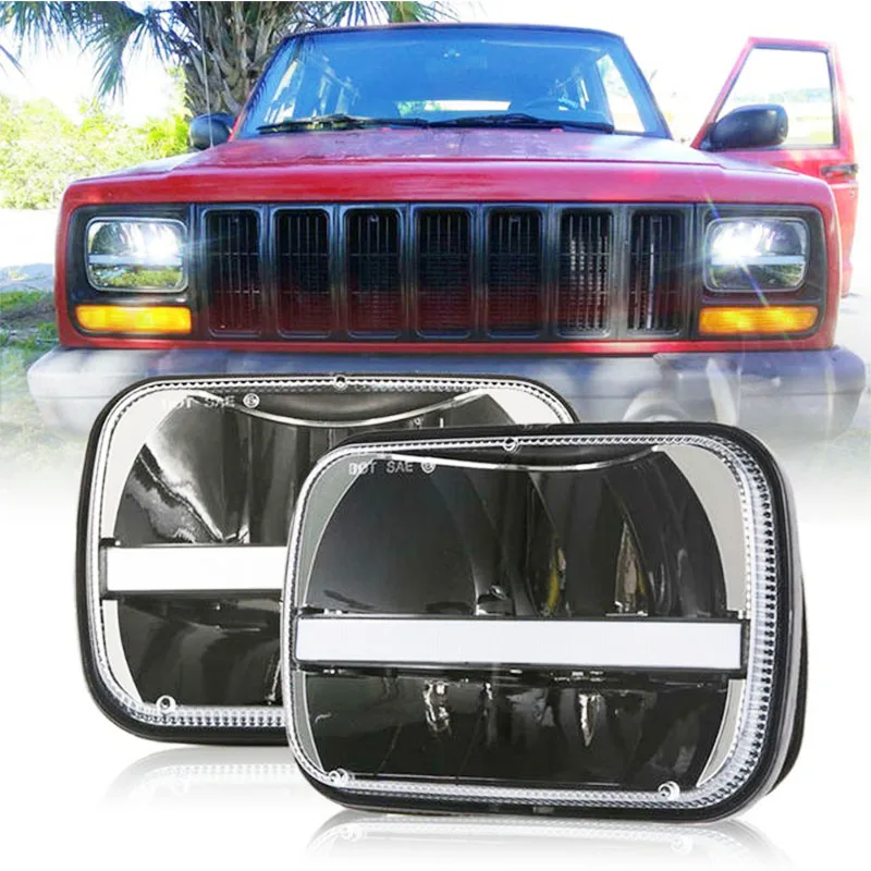 

Square 5x7 6X7 Inch LED Projector Headlight With Trun Signal DRL For Jeep Wrangler YJ Cherokee XJ Toyota Tacoma Headlamp