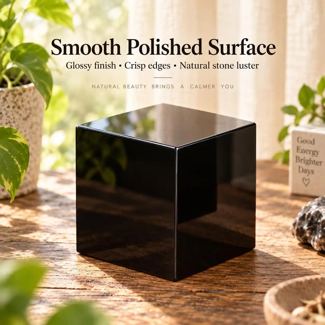 Black Obsidian Cube – Natural Crysta,l Desk Decor