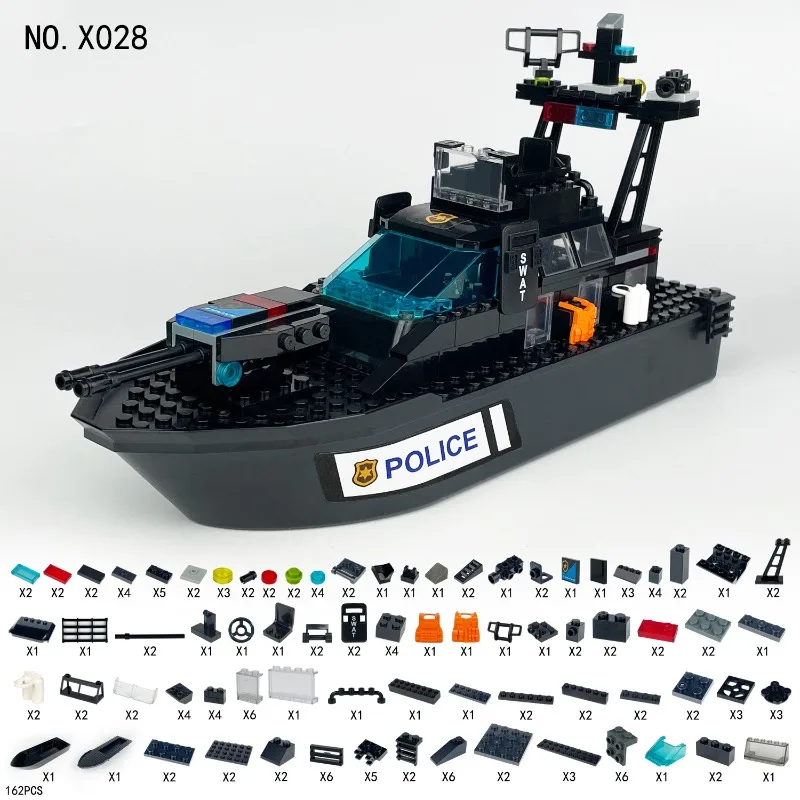 Five Kinds of Big Ships, Black Shark Special Police Ships,assembled Small Particles of Toy Accessories, Birthday Gifts,gift Day.