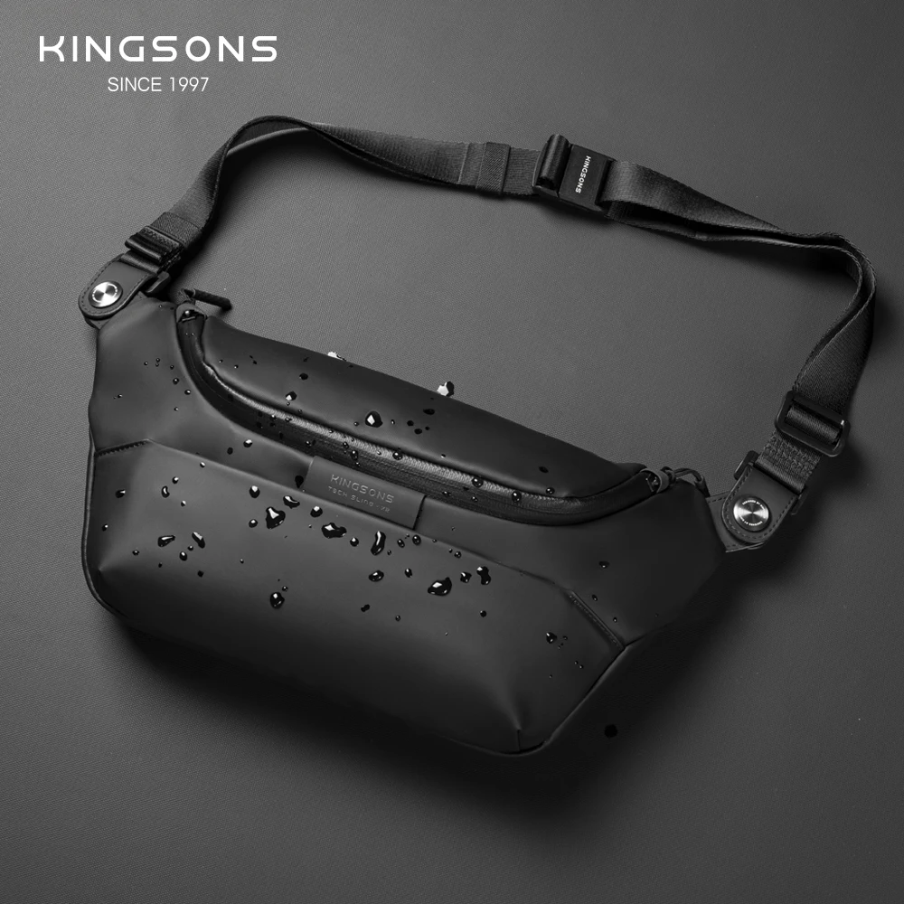 Kingsons Men Chest Bag Messenger Bag Portable Sling Shoulder Bag Black Small Crossbody Bag Magnetic With Quick-Release Buckle