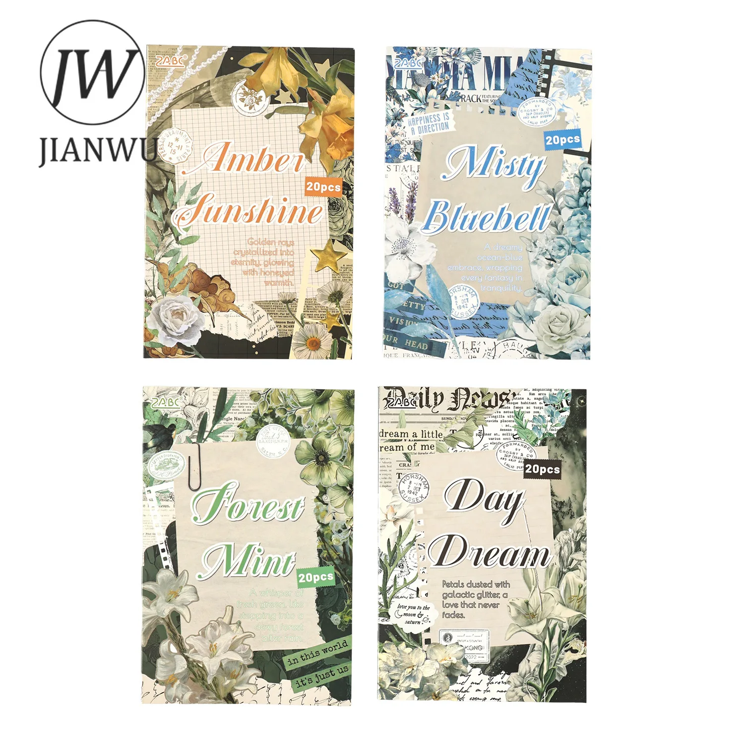 JIANWU شعر بين سلسلة الزهور خمر الأزهار التسمية المشهد المواد الكولاج PET ملصق الإبداعية مجلة القرطاسية #5