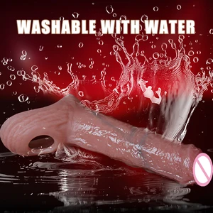 Manga de silicona de hombres de hombres mangas realista manga manga manga de manga de manga para polla juguetes sexuales pene artificial condón 8 Mejores mangas de extensor de pene de ventas - №4