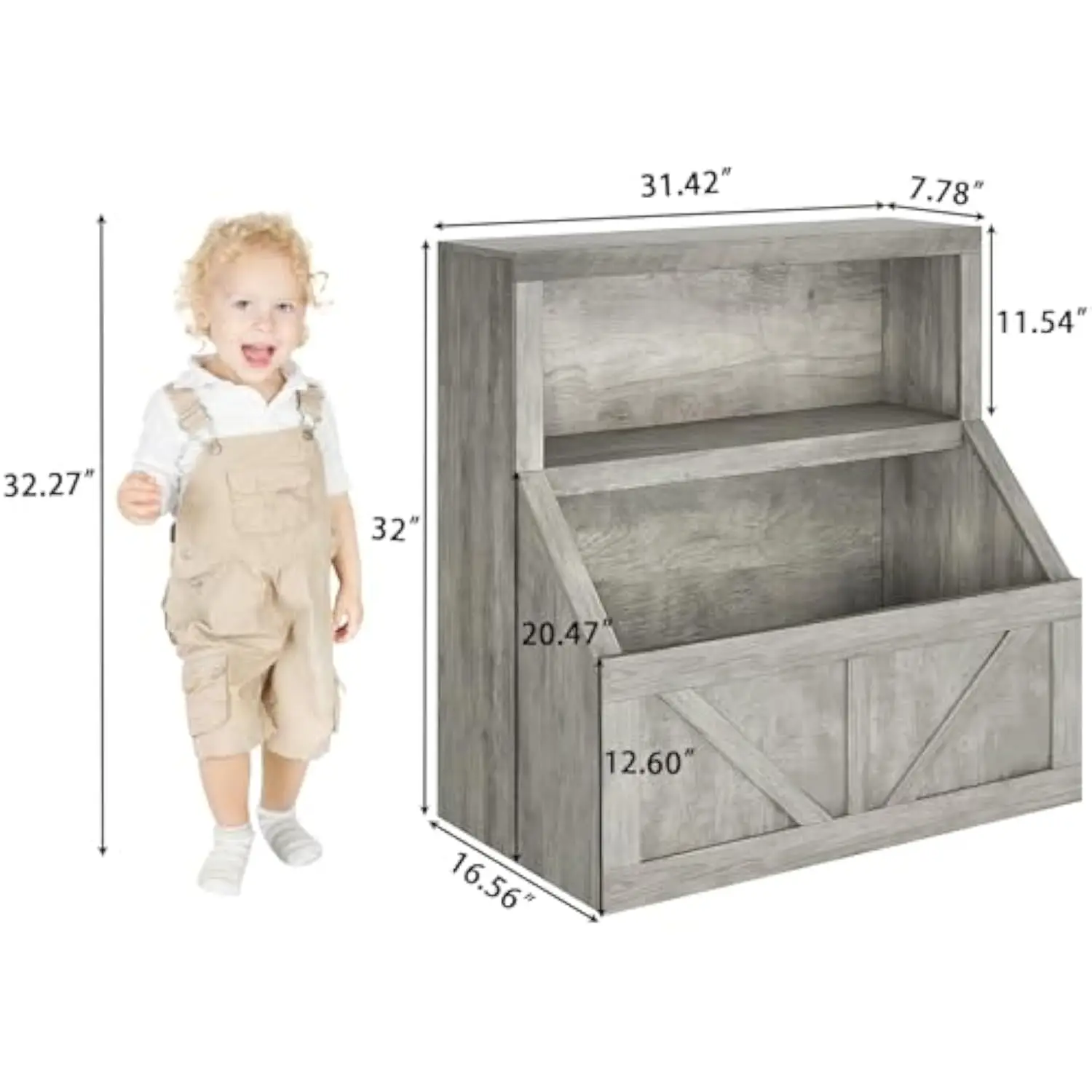 Kids Bookshelf and Toy Storage, Wooden Toddler Bookcase Cabinet With Storage Organizer, Children's Large Cubbies for Playroom