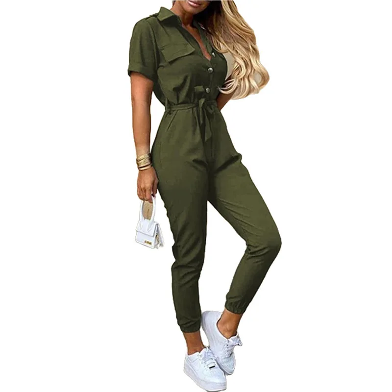 Mono de talla grande con cinturón, pantalones largos de cintura alta, ropa de trabajo para mujer, pantalones informales de fibra tejida con cuello vuelto