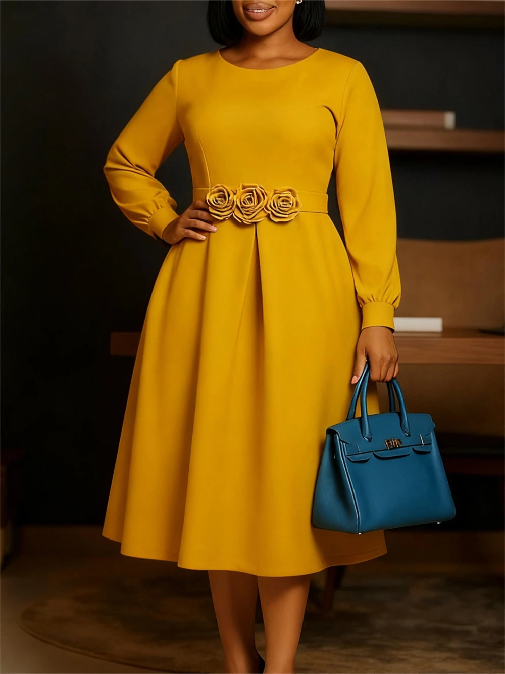 Elegante Damen-Partykleider 2025, Herbst-Grundlagen, Kleidung, Büro, Damen, langärmelig, Midikleid, Geburtstag, Abschlussball, Hochzeit, Abendkleider