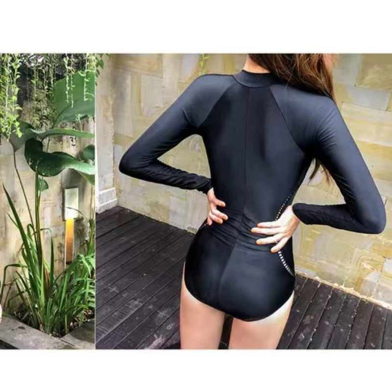 بدلة غطس نسائية متواضعة من قطعة واحدة - 2025 نمط كوري جديد سريع الجفاف وأكمام طويلة واقي من الطفح الجلدي للسباحة اليومية في الربيع الساخن