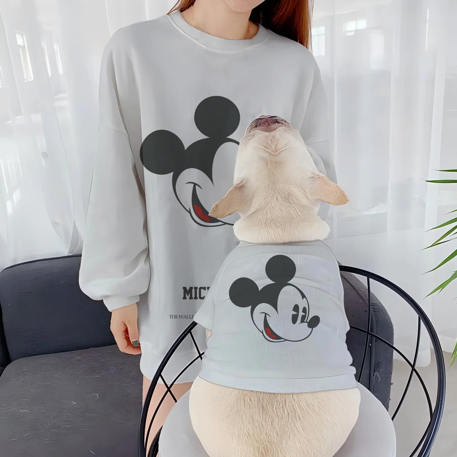 Mickey Women Clothing Casual Sweatshirts Parent-Child Clothes Autumn Women's Minnie Mouse Long Sleeve Pet Dog Round Neck Disney