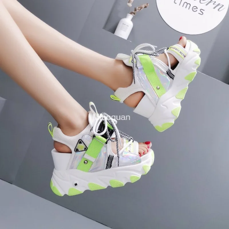 Leisure Lady Platform Chunky Sandals Mixed Color Shoes Lace Buckle Punk Sandals Women Open Toe Beach Casual Shoes Sneakers Woman