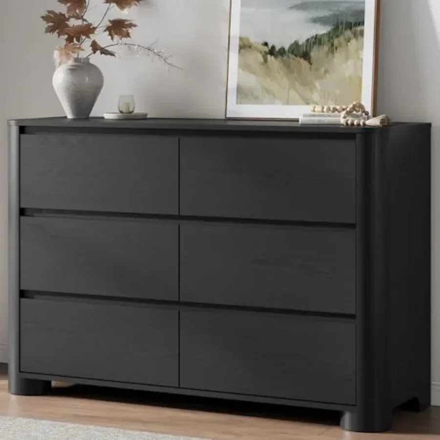 6 Drawer Dresser for Bedroom, 47 Wide Chest of Drawers MDF Wood, White, Smooth Gliding Drawers with Knobs
