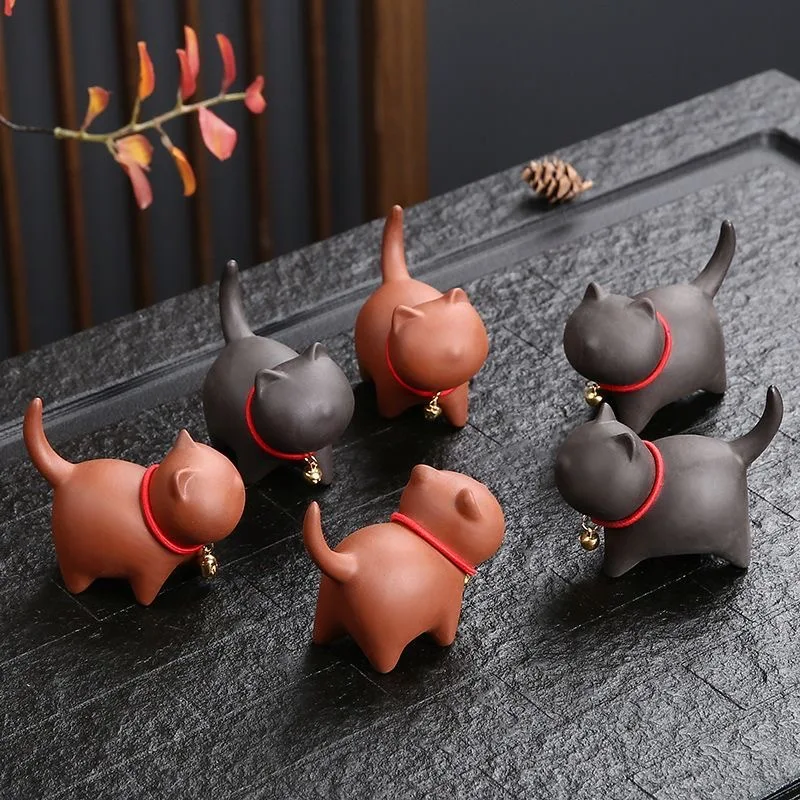 Creative Ceramics Cute Kitten Ornament Animal Micro Landscape Tea Pet Indoor Desktop Ornaments Tea Set Accessories Tea Play
