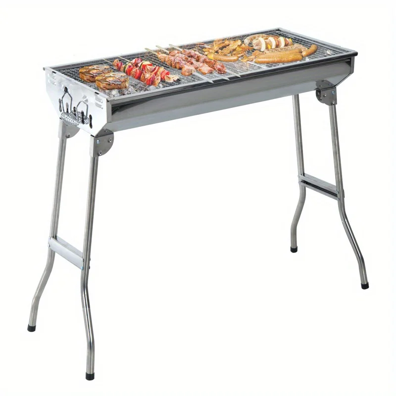 

Portable Stainless Steel Household Barbecue Grill – Folding Design with Multi-Functional Rack, Perfect for Outdoor BBQ