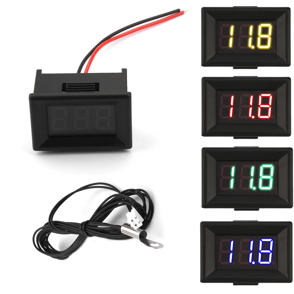 0.36 Inch DC 4-28V High Accuracy Three Digit Display Temperature Gauge Sensor with Waterproof NTC Probe -50~210 ℃/-58~410 ℉