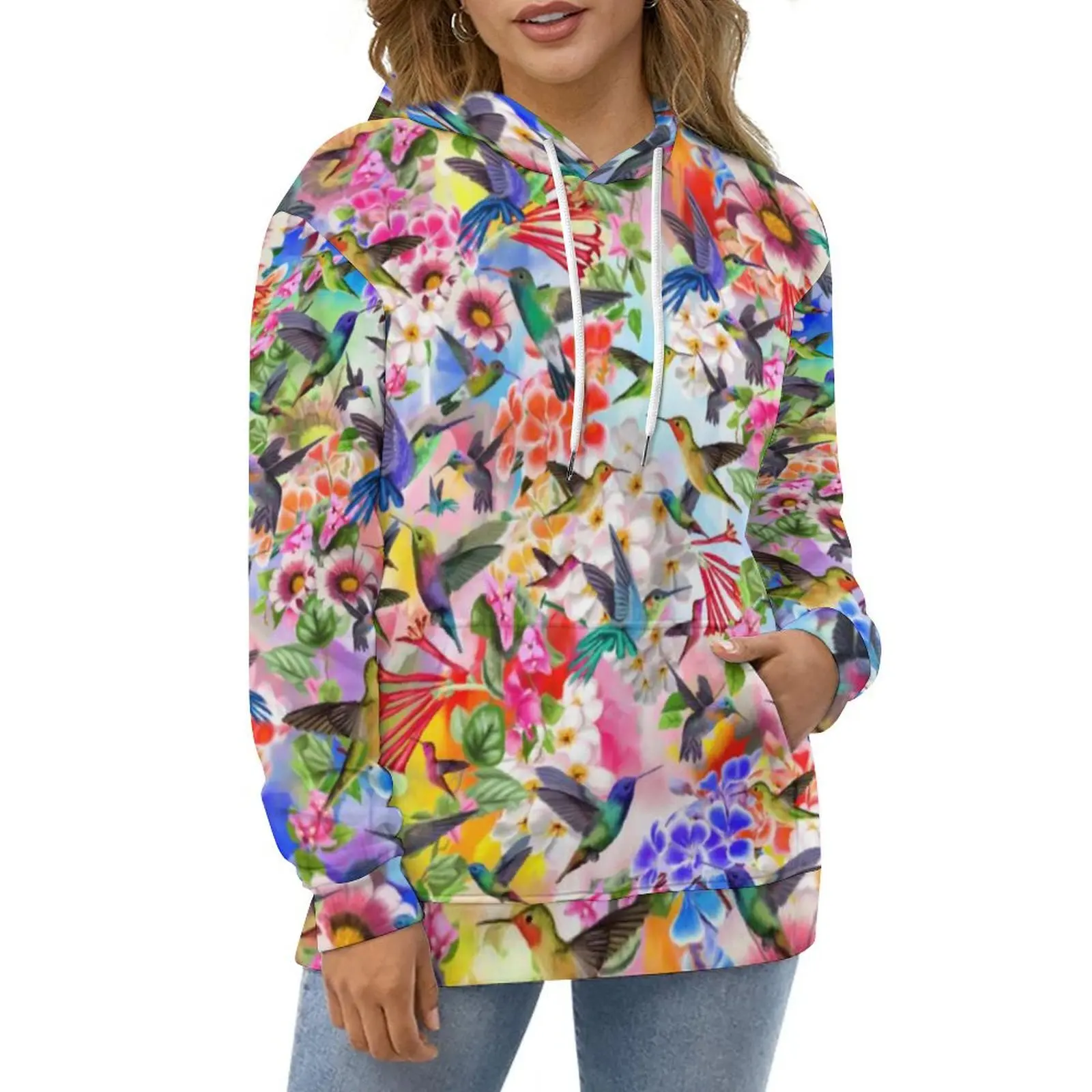 

Humming Birds Hoodies Retro Flowers Print Korean Fashion Oversized Hoodie Woman Long-Sleeve Aesthetic Custom Casual Sweatshirts