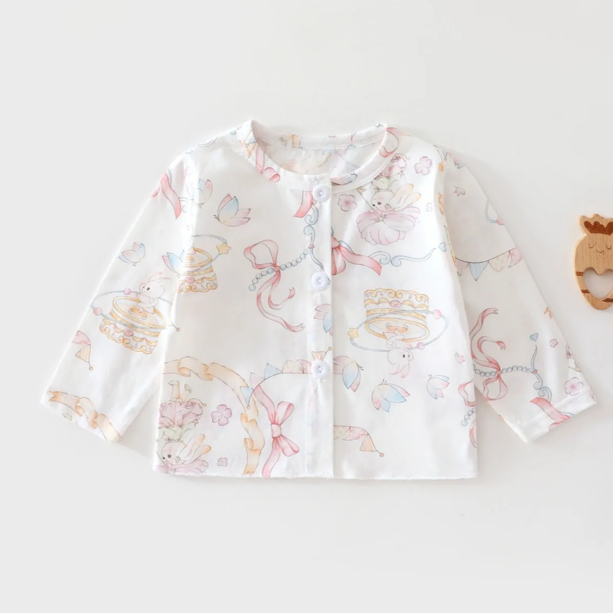 Soft Bamboo Cotton Baby Cardigan Long Sleeve Cute Print Newborns Top Breathable Infant Full Open Spring Autumn Clothes 0-2Y