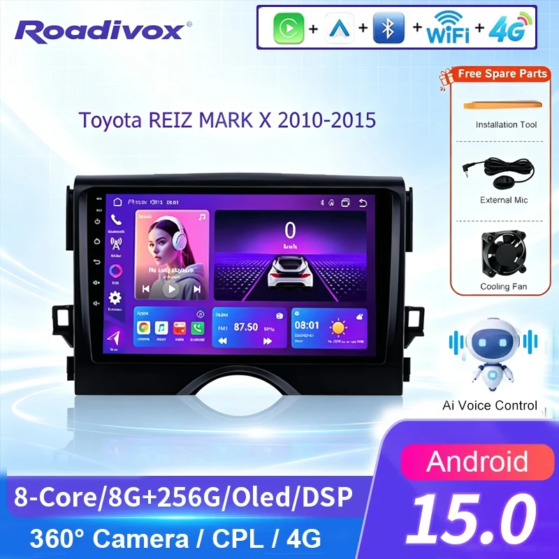 AI VOICE roadivox Android car radio for Toyota REIZ MARK X 2010 2015 stereo GPS Navigation video Multimedia Player tape