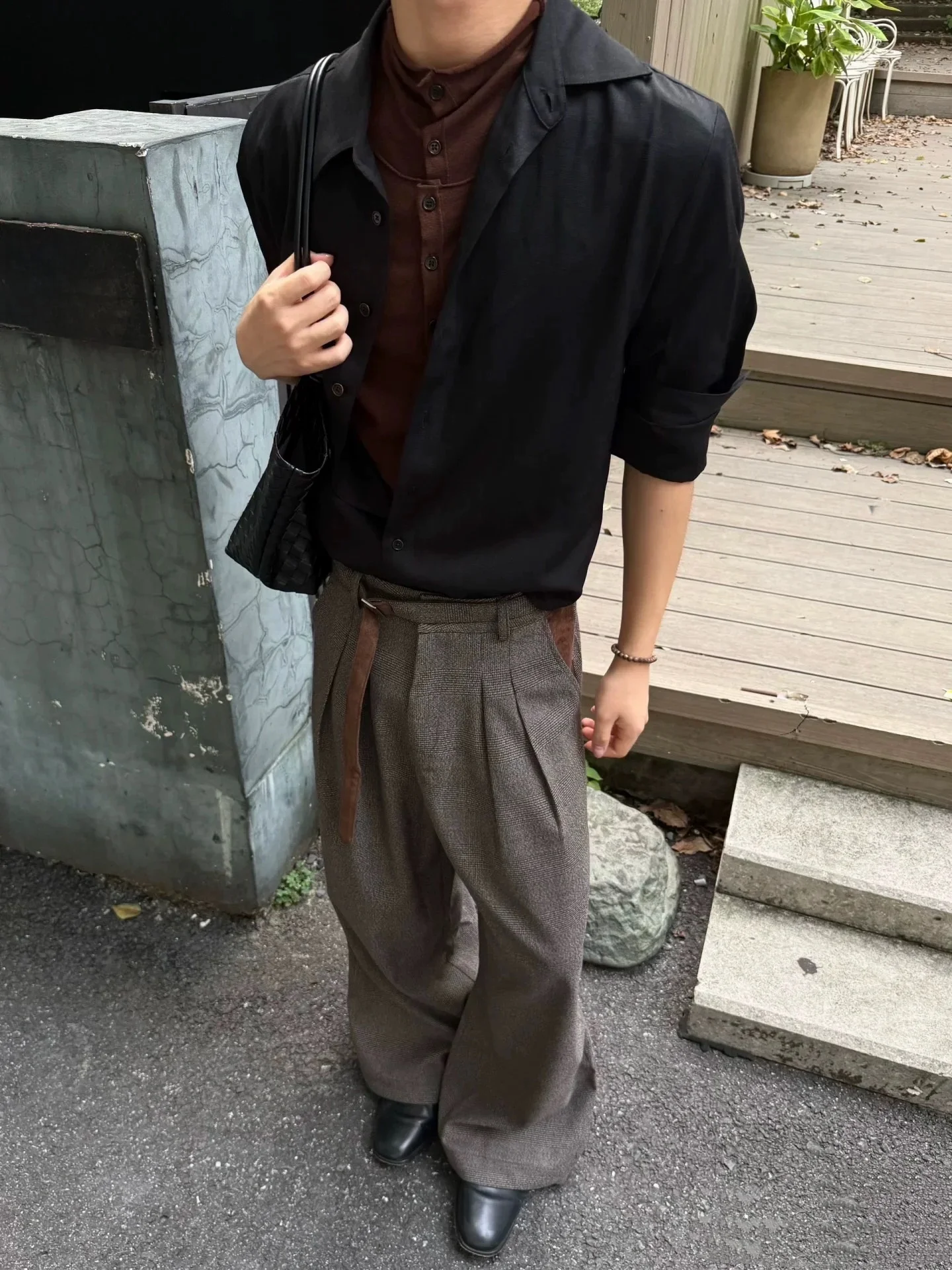 

Retro Suede Wide Leg Casual Pants Men's Loose Fit Straight Cut Trousers Youth Summer Polyester Fiber Pure Color Everyday Wear