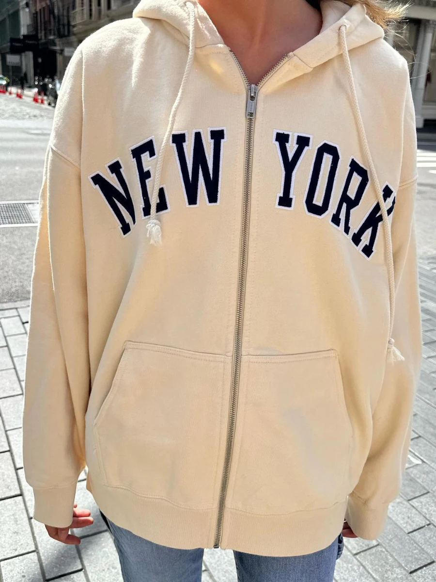 New York Embroidery Zip-up Hoodie Autumn Cotton Drawstring Hooded Pocket Sweatshirts Tops Fashion Streetwear Hoodies Y2k Top