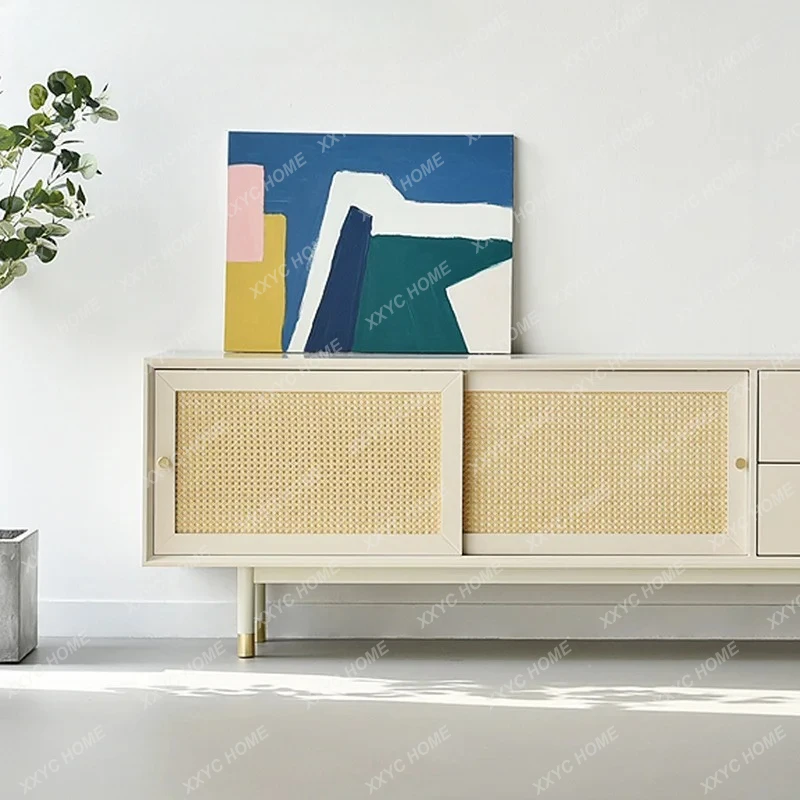 

Llight luxury creative solid wood TV cabinet handmade rattan modern simple Living room, bedroom storage cabinet