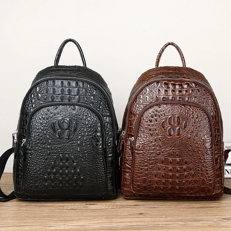 

Crocodile Patterned Backpack for School Bags for Teenagers and Women Leather Travel Computer Cowhide Backpack Men's Bag Trendy