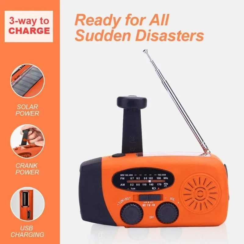 Ręcznie Radio na baterie słoneczne przenośny Power Bank AM/FM/NOAA awaryjne Radio pogodowe dla huraganu trzęsienia ziemi