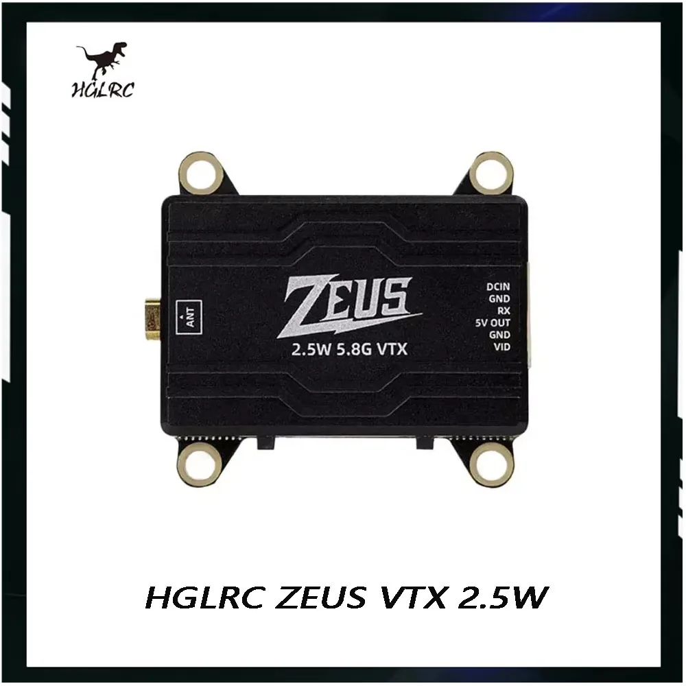 

HGLRC ZEUS 5.8G FPV VTX 2.5W Max 40CH 6-Level Power CNC Cooling 2-6S LiPo for Long-Range FPV Drones RC Quadcopter