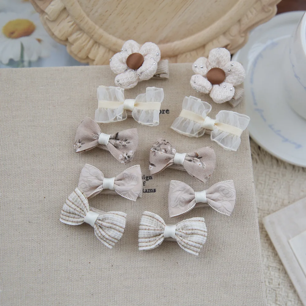 10pcs/Set Baby Hair Accessories for Girls Full Coverage Fabric Lovely Hair Clips Children's Headwear Bow Hair Accessories