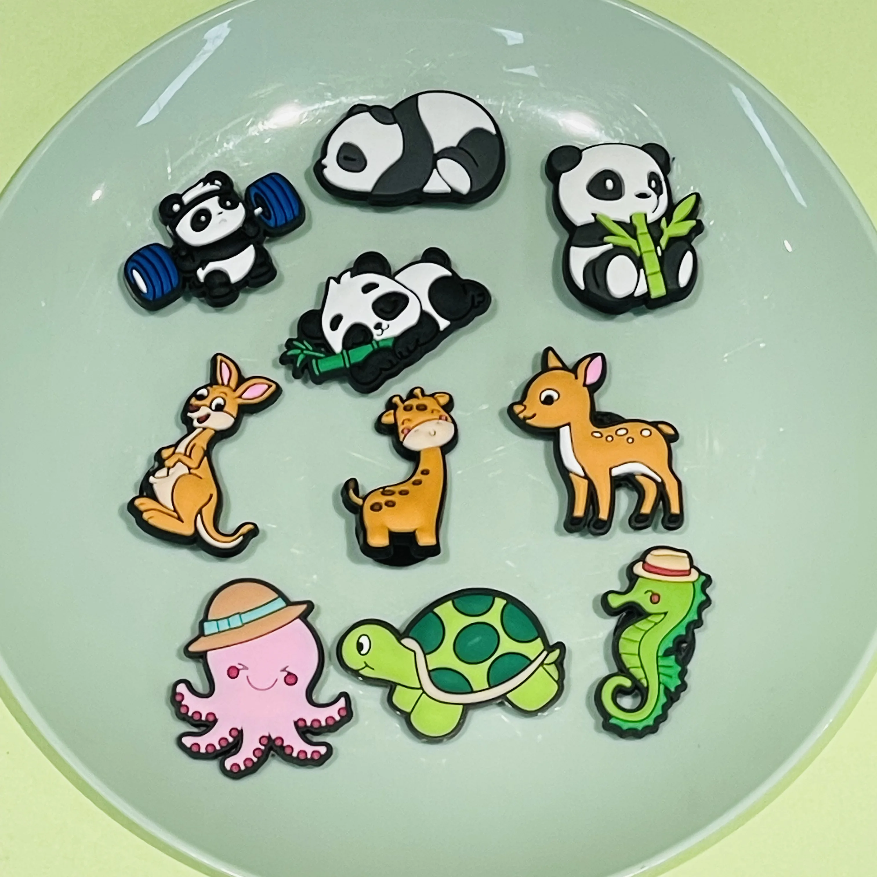 New Arrival 1-10pcs Kawaii Animal Panda Deer Kangaroo Turtle Shoe Charms PVC Accessories Shoes Buckle Ornament Kids Party Gift