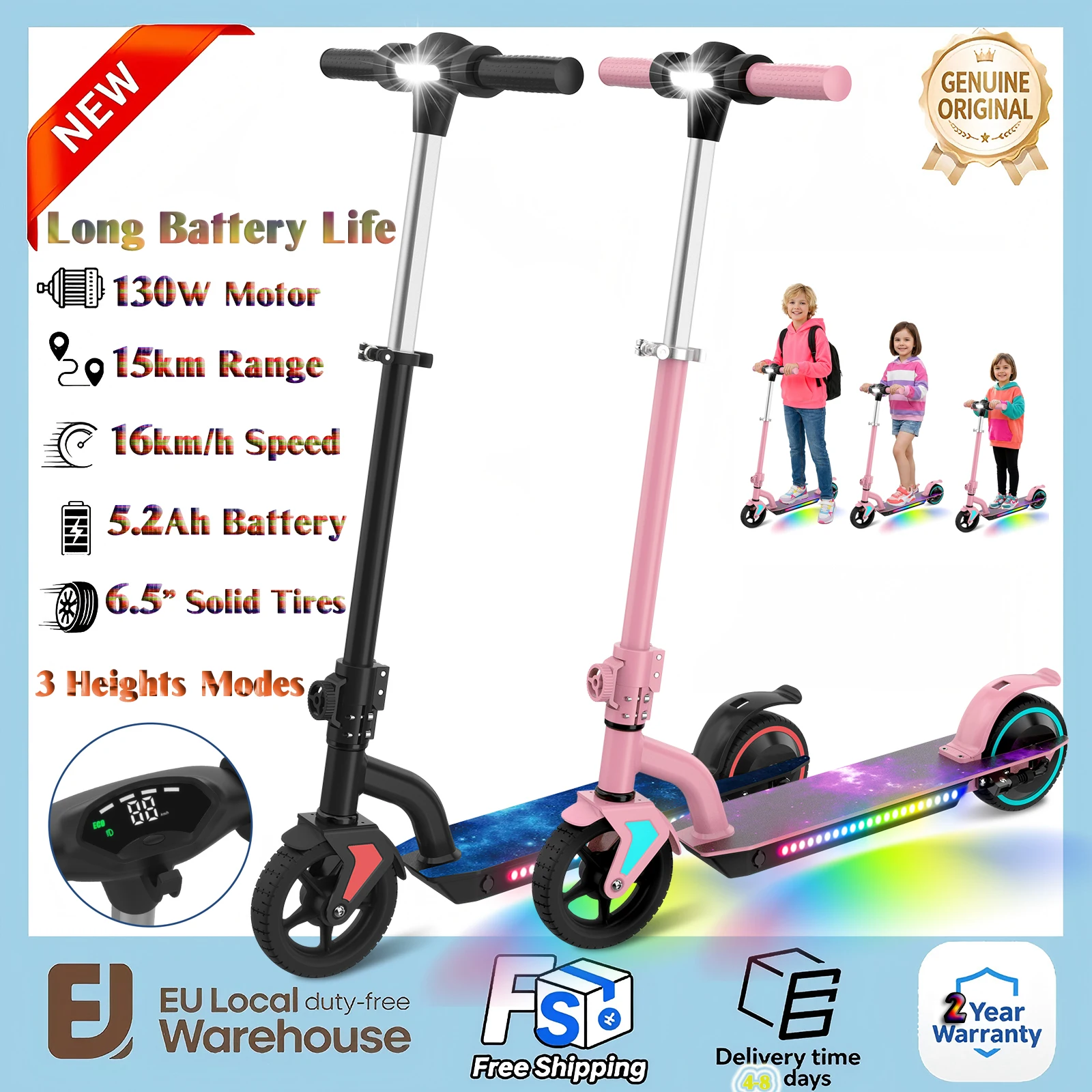 Trottinettes électriques E-RIDES, trottinette électrique pliable 6,5'' pour enfants et adolescents de 8 à 16 ans, réglable, vitesse de 16 km/h et autonomie de 15 km