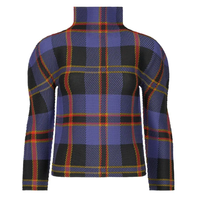 ミヤケプリーツ 2025 秋冬新作トップス 春秋ファッション 通勤 チェック柄プリント スリム 薄手 長袖Tシャツ