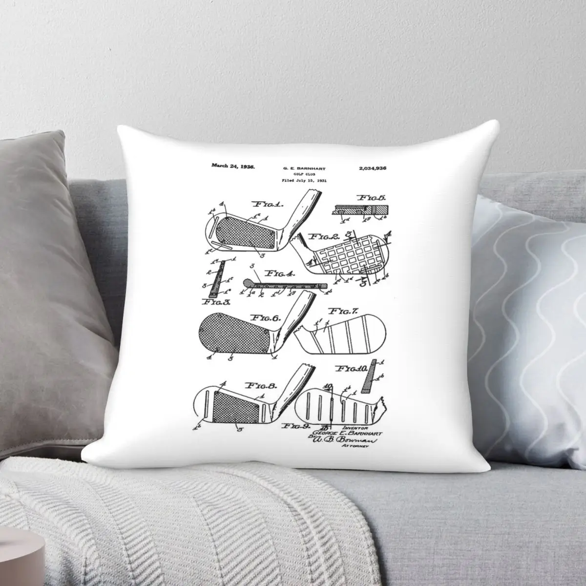 Glof Clubs Patent Square Pillowcase Polyester Linen Velvet Printed Zip Decorative Bed Cushion Case