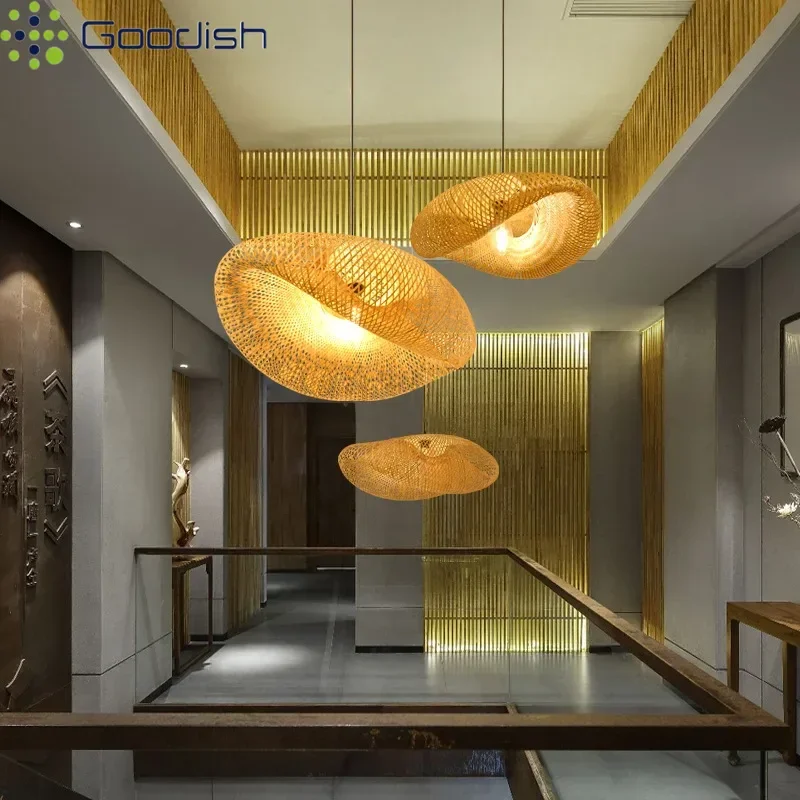 

Japanese Wicker Ratten Bamboo Wooden Reef LED Pendant Light Art Creative Indoor Lamp for Restaurant Home Decoration Chandeliers