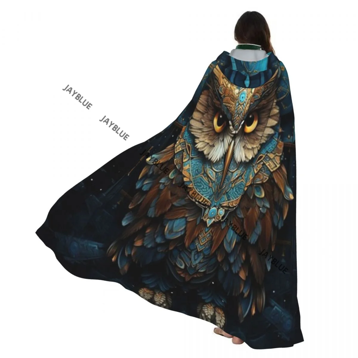 

Adult Cloak Cape Hooded Colorful Owl Majestic Medieval Costume Witch Wicca Vampire Elf Purim Carnival Party