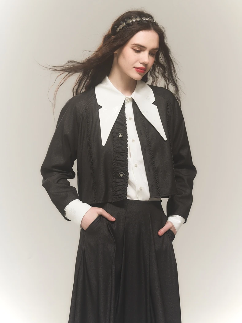 

Niniliuiu ey Bla Denim ort Jaet with Flower Design And Diamond Button Original Frayed Sve Nine Points Women...