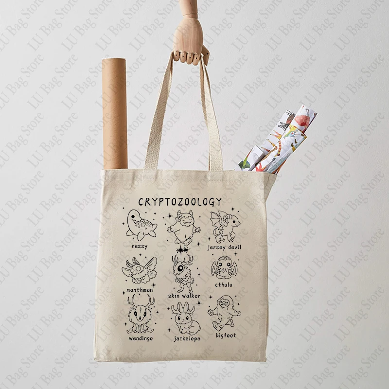 Regali di cryptozoologia Kawaii Cryptid creations Tote Bag Cryptid Monster Monthman borsa riutilizzabile per borse della spesa di zoologia misteriosa