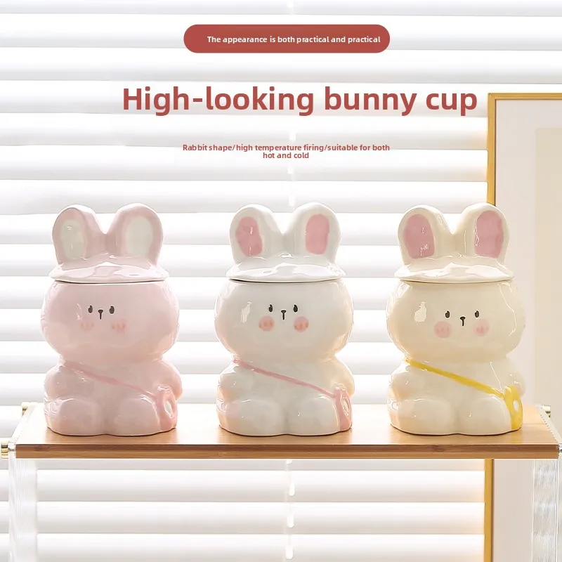 

Cute Three-dimensional Rabbit Ear Ceramic Mug Creative Cartoon Coffee Cup Heat-resistant Home Breakfast Cup Unique Holiday Gift