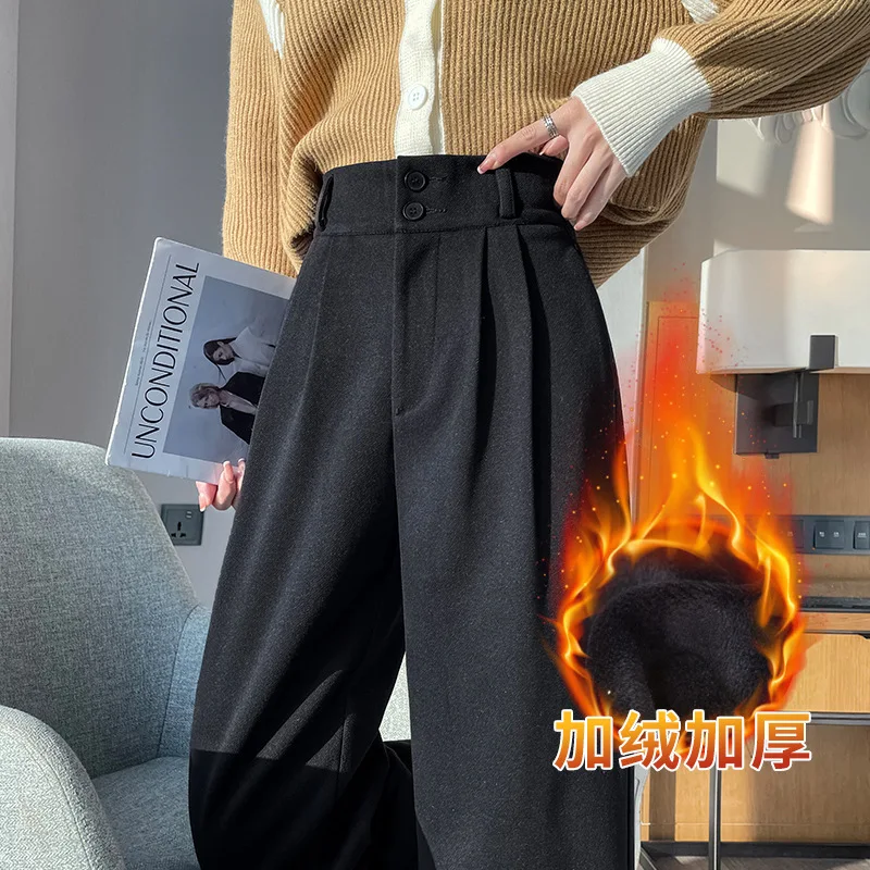 

Plush Woolen Wide-leg Pants Women's Autumn and Winter 2026 New Thicken High-waisted Straight-leg Pants Streetwear Trousers