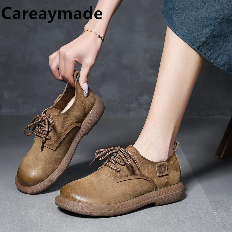 

Careaymade-Hot New Handmade Genuine leather wide big size women's shoes,top layer cowhide soft sole flat casual single shoes