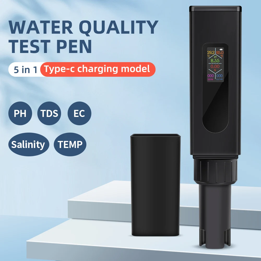 

5 IN 1 PH Temperature TDS EC Salinity Meter Digital Waterproof With Automatic Calibration Function Water Quality PH Tester