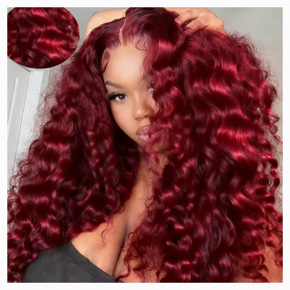 Diepe golf # 99J Bordeaux 13x6 HD Kant Frontale Pruik Menselijk Haar 13x4 Krullend Transparant Kant Voor Pruik Braziliaanse Menselijk Haar Pruik - afbeelding 2