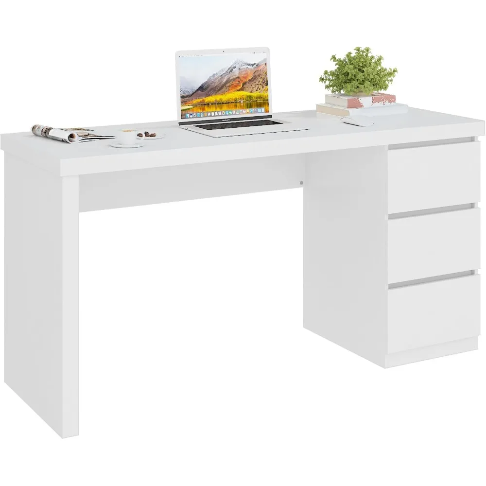 

Desk with Drawers, White Computer Desk Table with 3 Drawers, Large Space Writing Desk with Drawers for Home Office, Modern Simpl
