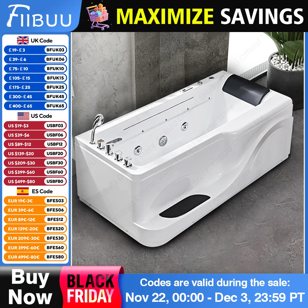 Modern Acrylic Bathtub High Load-bearing Capacity Left/Right Skirt  Contains Anti-Slip Footrests, 1.5-Meter Bathroom Furniture