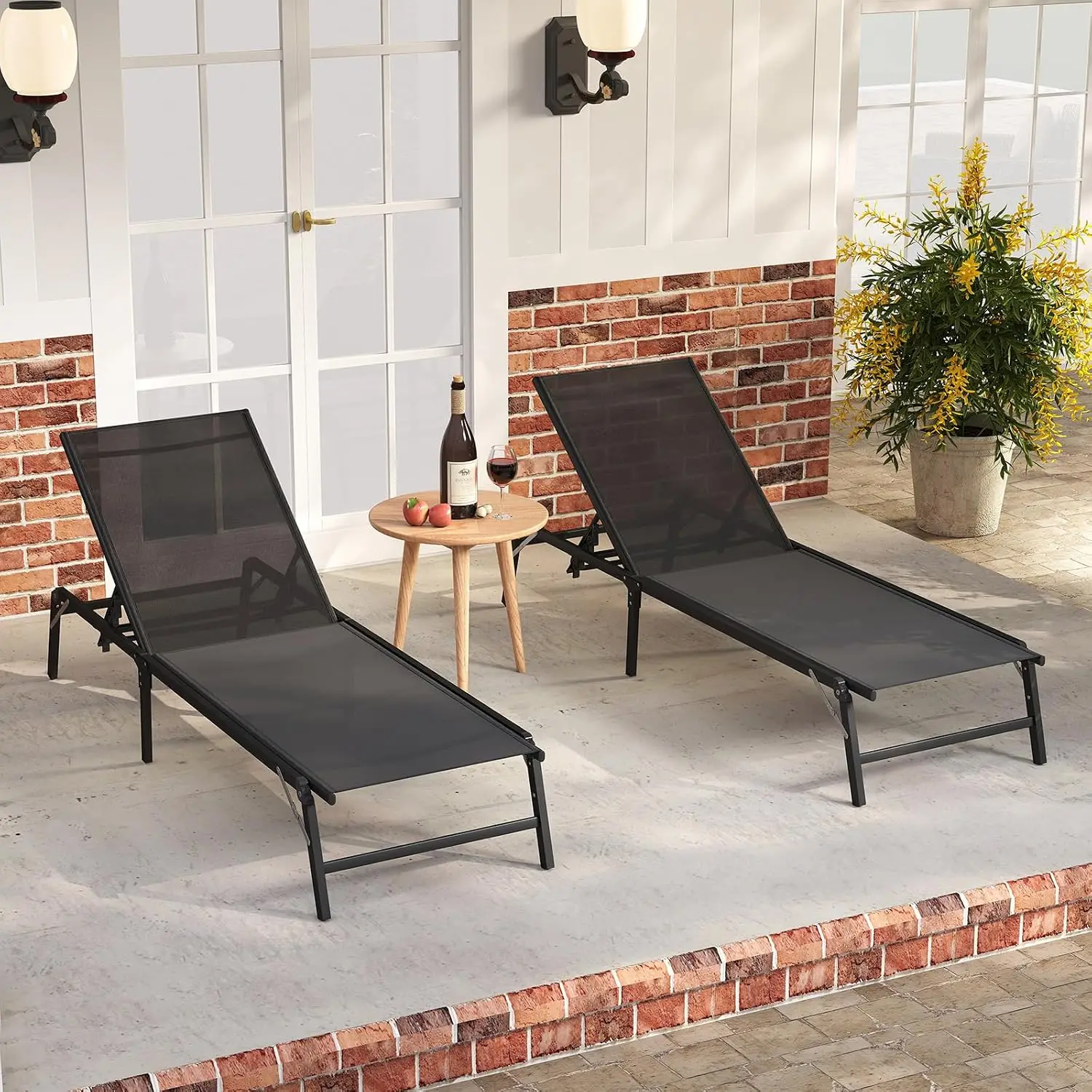 Outdoor Chaise Lounge Set of 2 w/5-Position Adjustable Backrest, Customized
