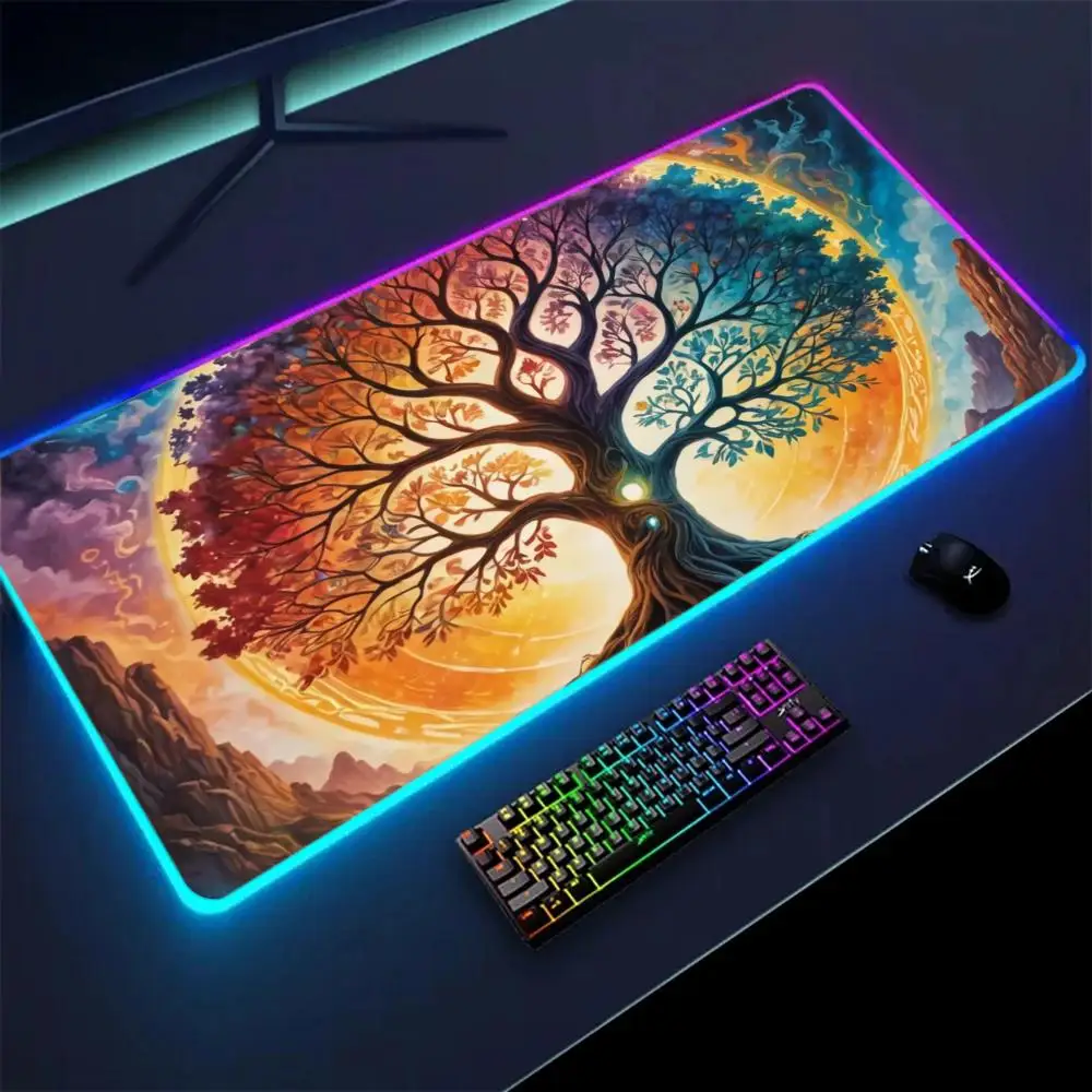 

Коврик для мыши Neon Life Tree, большие игровые коврики для мыши RGB со светодиодной подсветкой и фиксированными краями, игровые аксессуары, настольные коврики, коврик для клавиатуры ПК XXL 90x40 см
