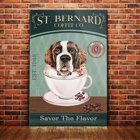 Metal Sign St Bernard Dog Coffee Company Vintage Kitchen Signs Wall Decor Aluminum Signs for Home Bars Bathroom Living