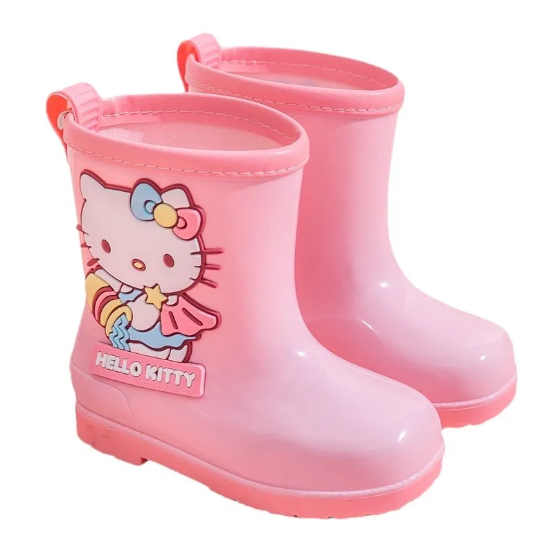 Hello Kittys Rain Boots New Sanrios Cartoon Child Anime Figure Middle Barrel Outdoor Waterproof Shoes Girl Boy Water Shoes