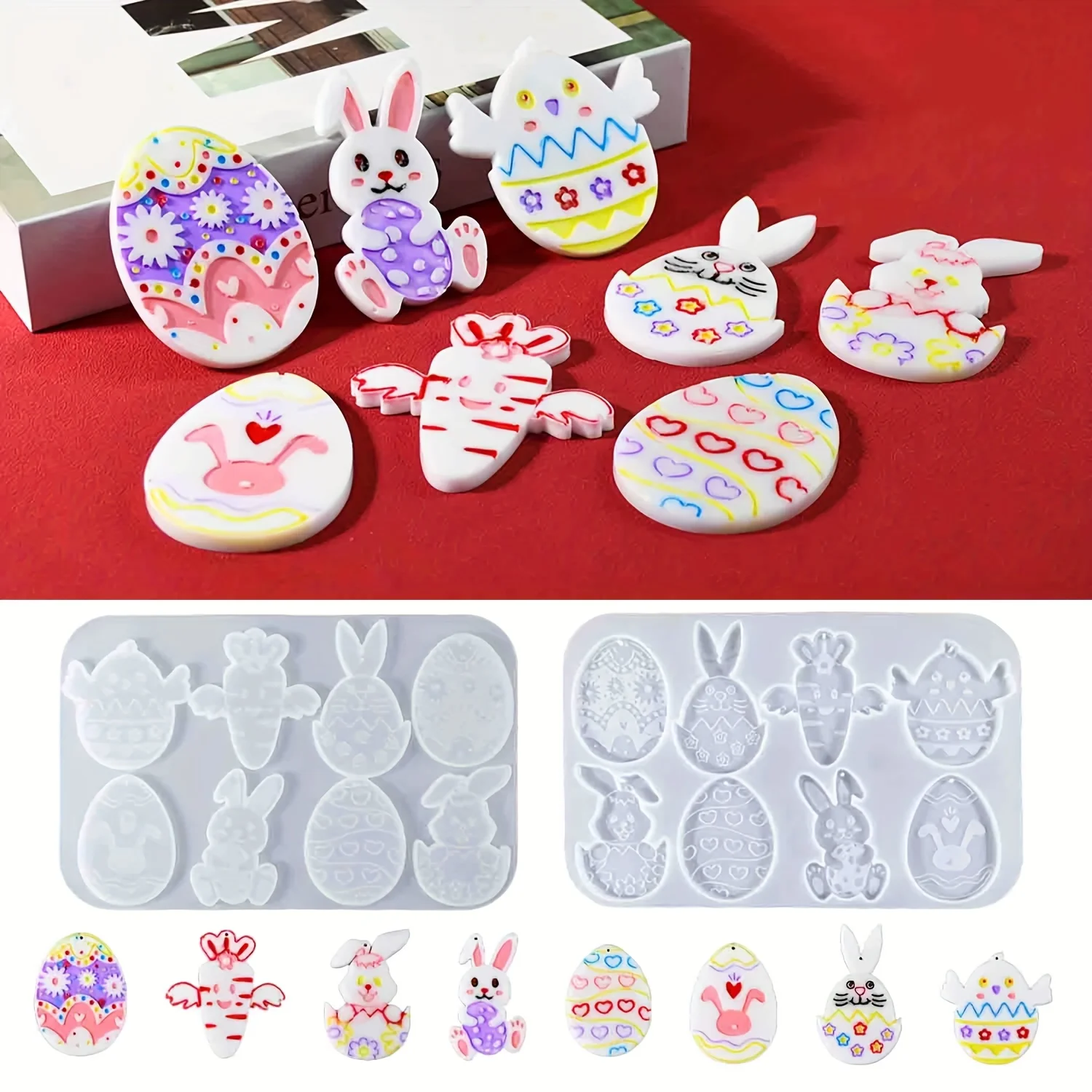 A Design Featuring 8 Upright Easter Egg Bunny Full-Page Pendant Decorations, Perfect for Handmade Crafts Lovers, Using a Resin Silicone Drop Glue Mold