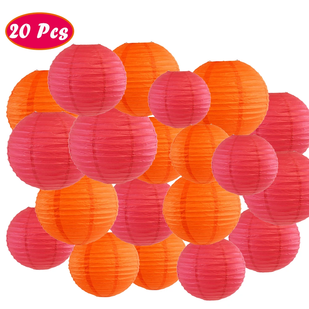 20 Pcs Rose Red Orange Paper Lanterns Chinese/Japanese Hanging Round Paper Lamp Decoration for Wedding, Graduation, Bachelorette