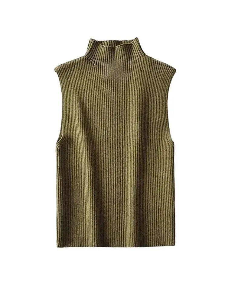 

Women Fashion Fitted Basic Ribbed Knit Tank Tops Vintage High Neck Sleeveless Female Camis Chic Vest Top Mujer