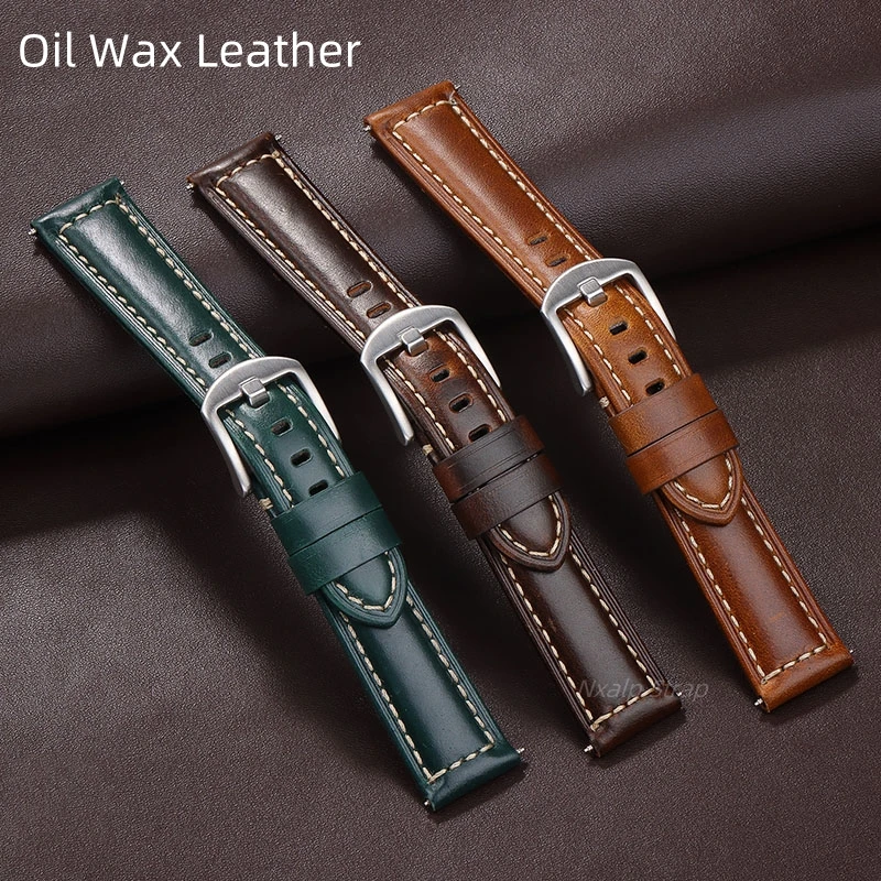 Genuine Leather Calfskin Strap 20mm 22mm 24mm for Huawei Watch GT 4 3 46mm Oil Wax Leather Band for Galaxy Watch 6 5 Accessories